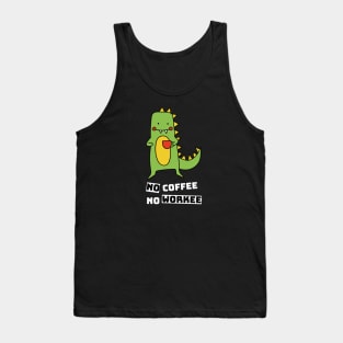 No Coffee No Workee, Cute Dinosaur Drinking Coffee Tank Top